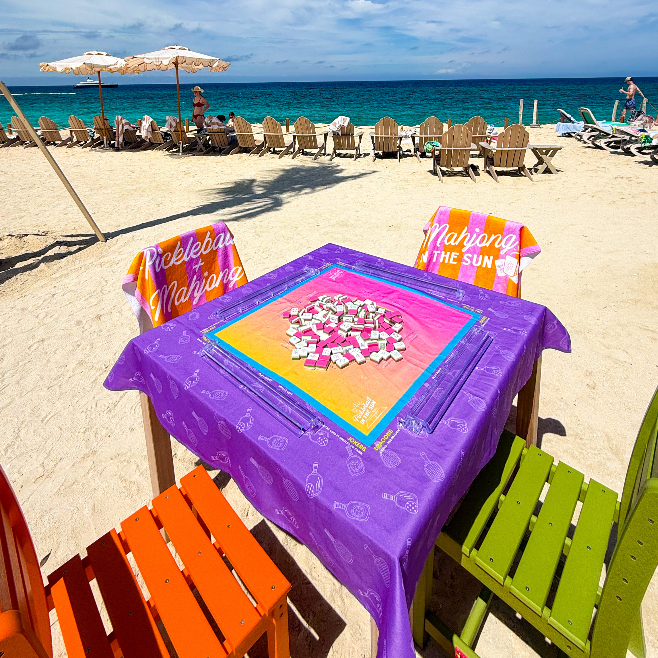 Mahjong in the Sun Tablecloth - Pickleball Court Edition