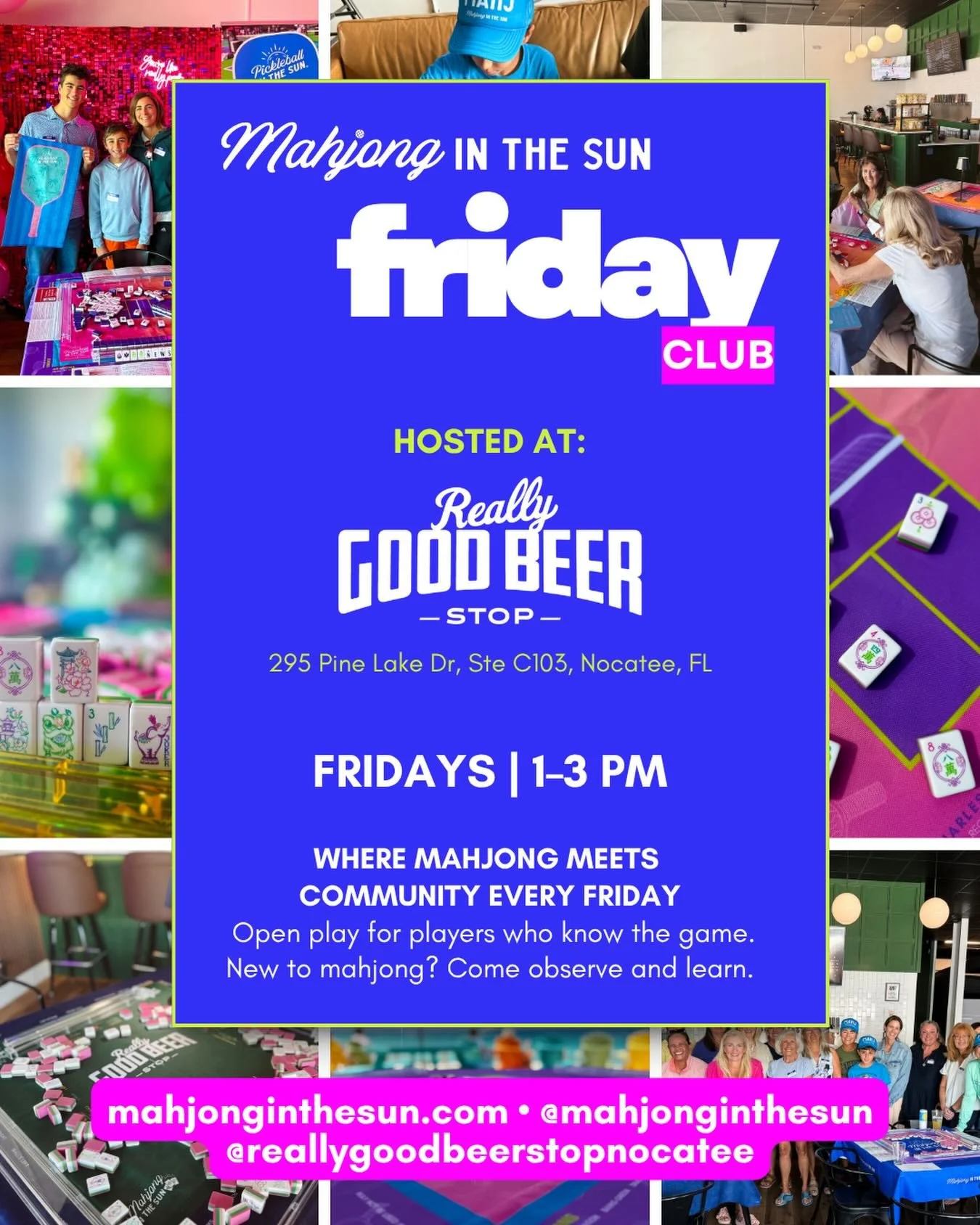 ☀️ @mahjonginthesun Friday Club is back this week! 

Join us Friday from 1&ndash;3 PM @reallygoodbeerstopnocatee for our weekly Mahjong in the Sun open play.

This is open play for those who already know how to play&mdash;come ready to jump in, play,