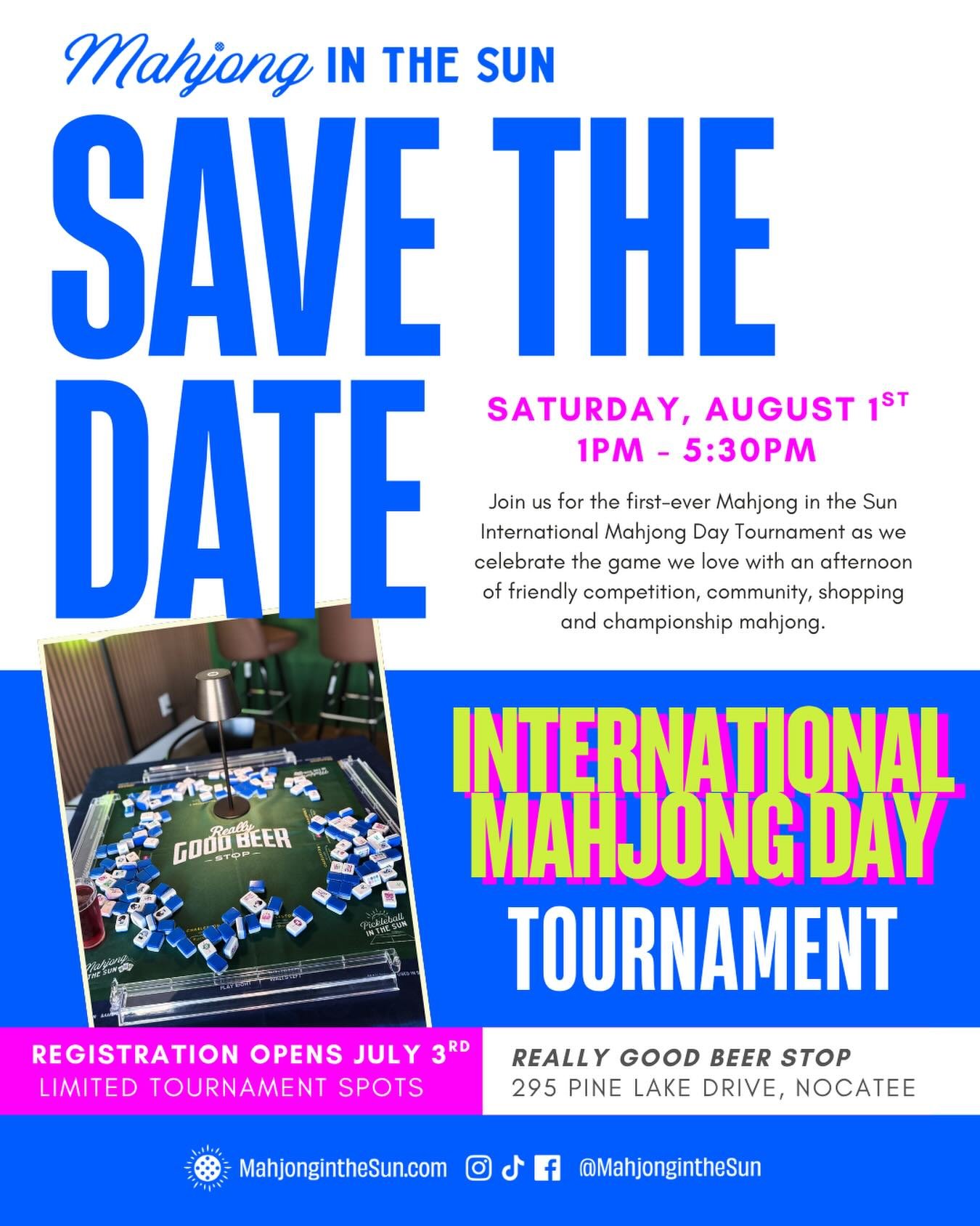 SAVE THE DATE! We&rsquo;re excited to announce the first-ever @mahjonginthesun International Mahjong Day Tournament!

Join us on Saturday, August 1 as we celebrate International Mahjong Day with an afternoon of friendly competition, great company, sh