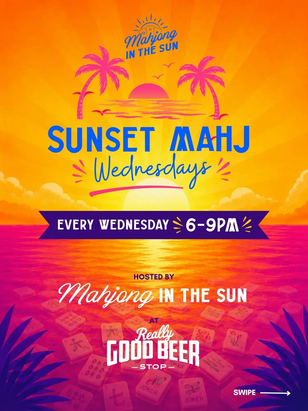 YOUR NEW WEDNESDAY TRADITION STARTS HERE. 

What began as a handful of friends gathering around a mahjong table has grown into an incredible community... and now it&rsquo;s time for the next chapter.

Introducing Sunset Mahj Wednesdays @reallygoodbee