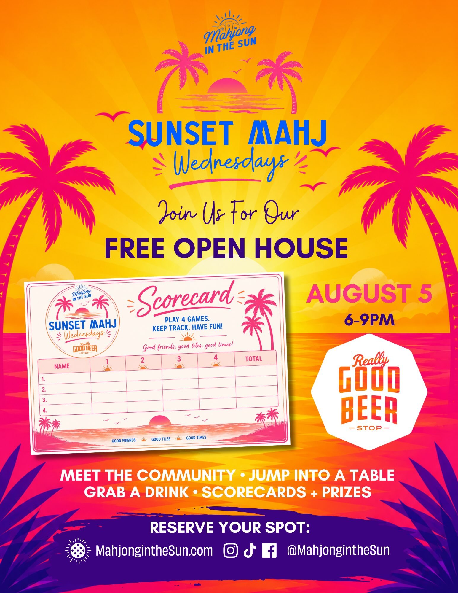 Tonight&rsquo;s the night! We can&rsquo;t wait to welcome everyone to our FREE Sunset Mahj Wednesdays Open House hosted by @mahjonginthesun from 6&ndash;9 p.m. at @ReallyGoodBeerStopNocatee! 

More than 50 people have RSVP&rsquo;d, and we&rsquo;ll ha