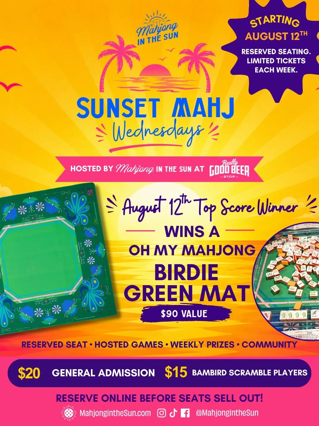 Join us TOMORROW for Sunset Mahj Wednesday at @reallygoodbeerstopnocatee!

Your new favorite Wednesday night tradition. 

Sunset Mahj Wednesdays are a weekly hosted mahjong experience designed to bring people together through friendly competition, th