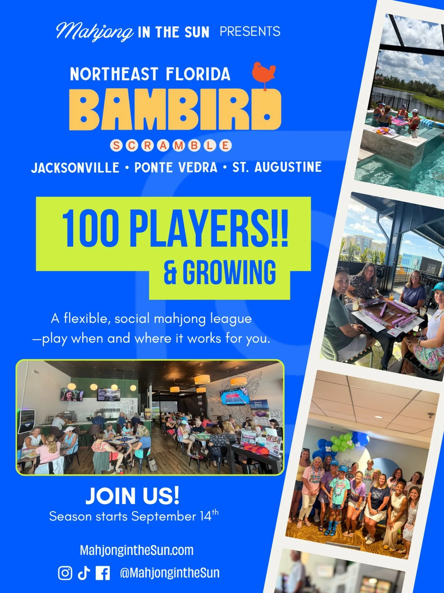 Northeast Florida! We&rsquo;ve hit 100 players in our 2nd season of the @bambirdscramble! Can hardly wait for the season to start on September 14th. We&rsquo;d love for more to join us. You&rsquo;re about to get 100+ more mahjong friends! #mahjong #j