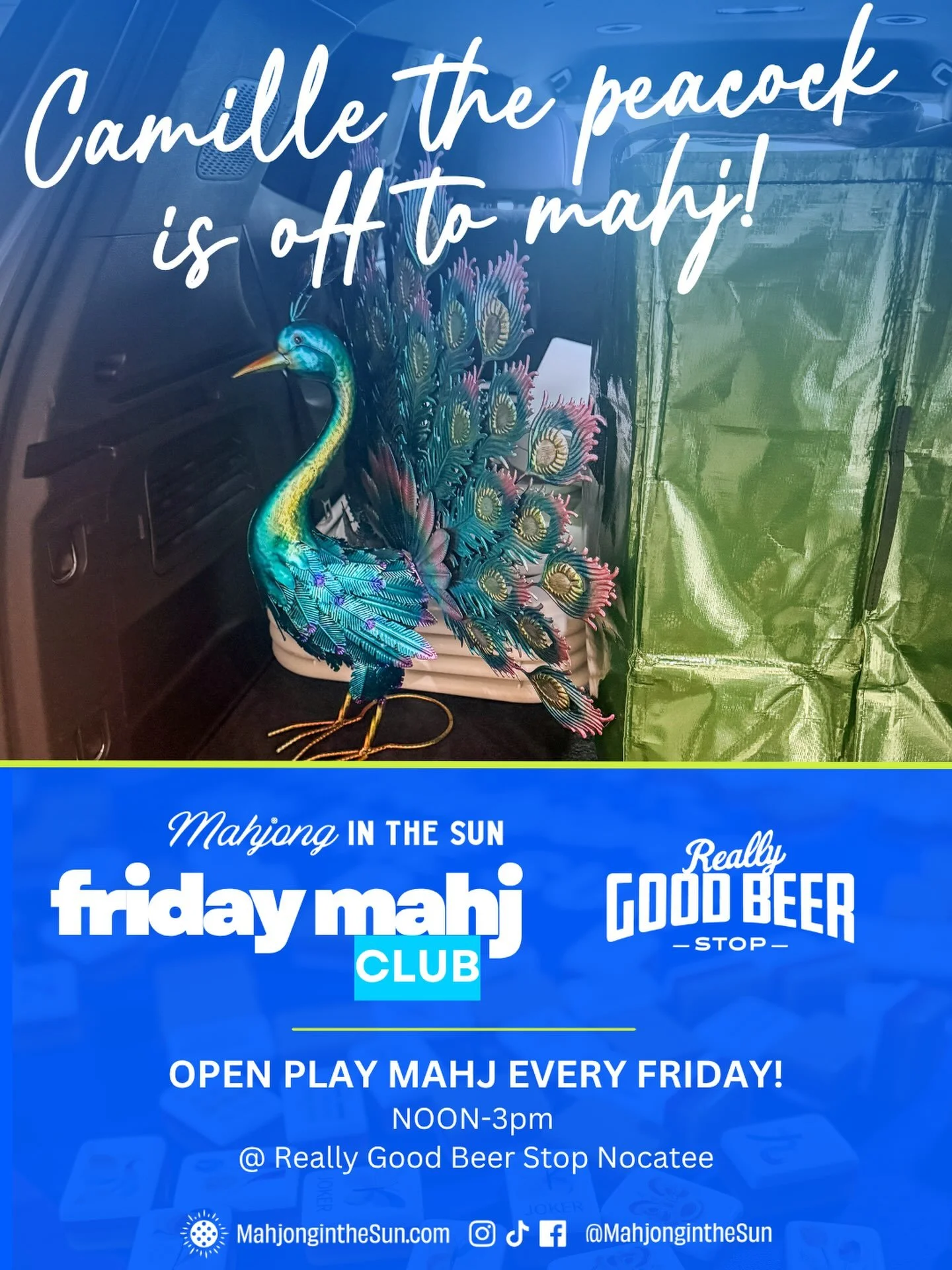Are you even a true @bambirdscramble player if you don&rsquo;t tote around a peacock?! 🦚🀄️😂

It&rsquo;s Friday Mahj Club day! Join us EVERY Friday from 12&ndash;3 PM at @reallygoodbeerstopnocatee for casual pop-up open play Mahj!

Bring your tiles