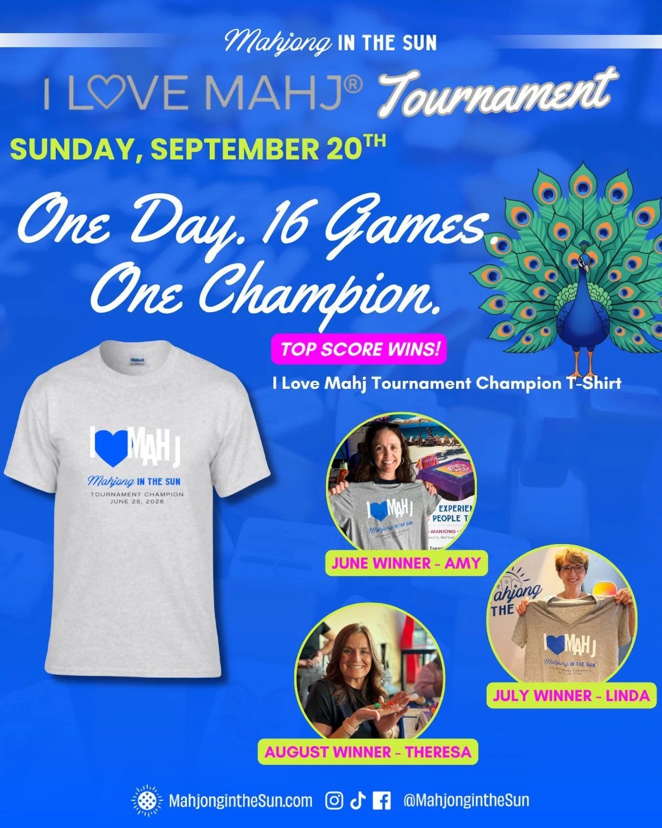 Tomorrow is one of our favorite days of the month! The monthly online tournament with @i_love_mahj. 

This is a great way to practice the NMJL card, get 16 games in within the 24 hours, and submit your score to see who gets the champion tee this mont