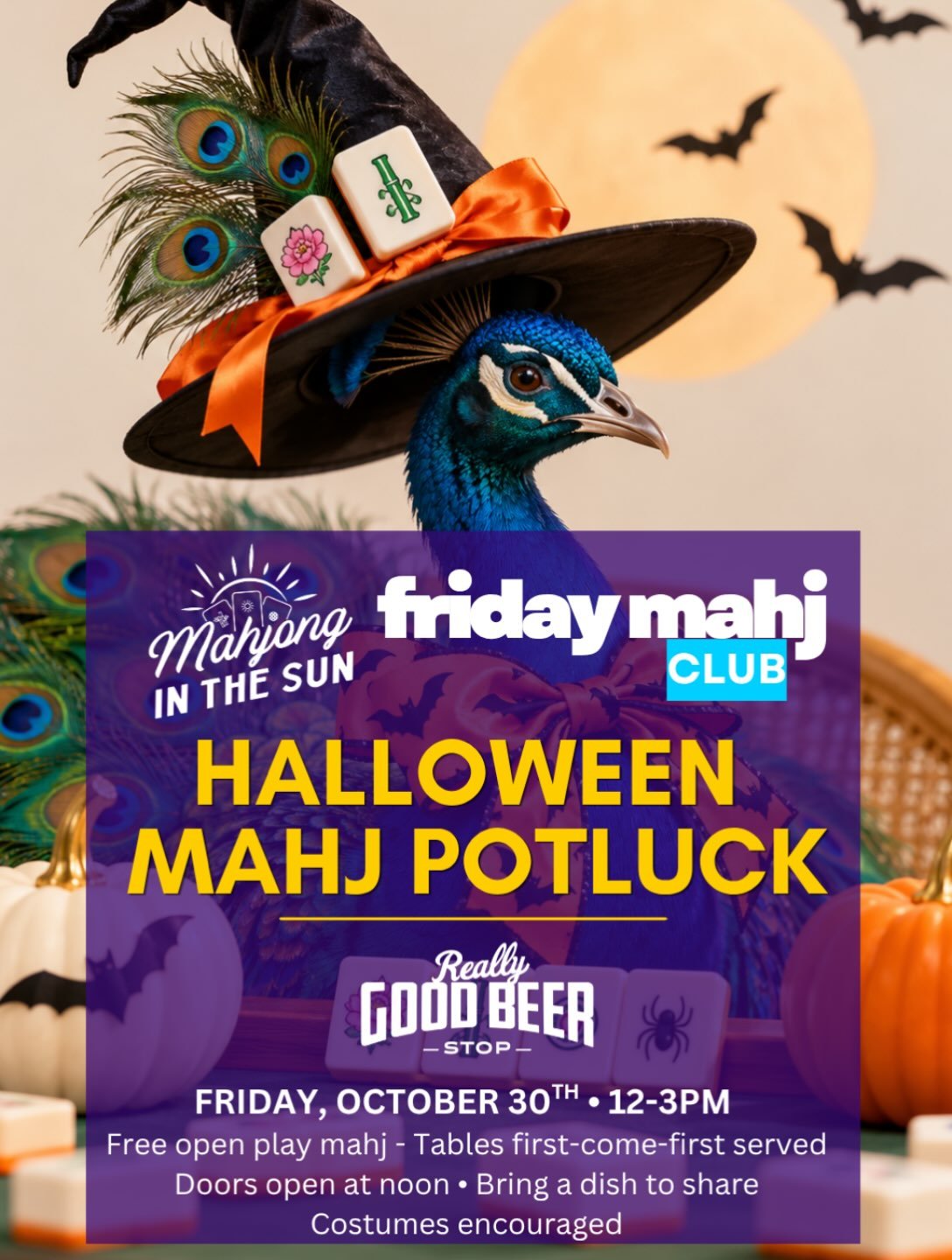 So excited about our Friday Mahj Club Halloween potluck Friday @reallygoodbeerstopnocatee! If you didn&rsquo;t know&hellip; we have free open play mahj every Friday for our community. Seats are first-come-first-served, and some even bring their own t