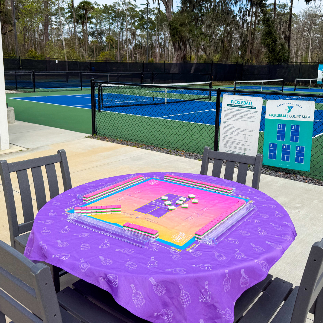 Mahjong in the Sun Tablecloth - Pickleball Court Edition