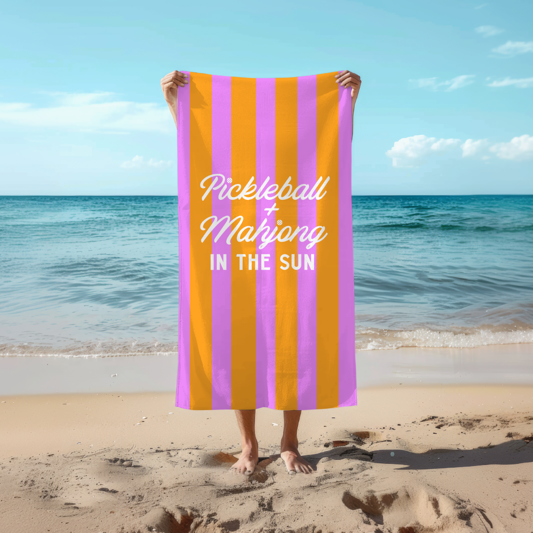Pickleball and mahjong in the sun beach towel.png