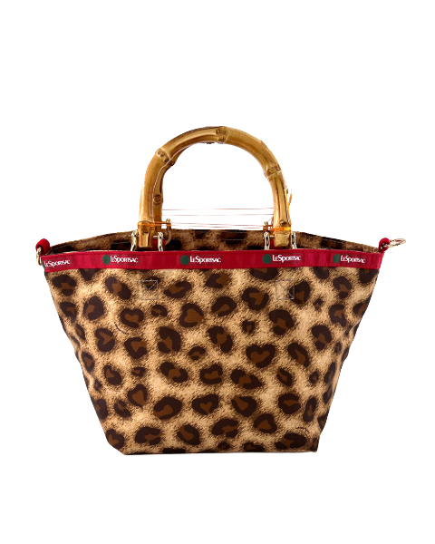 LESPORTSAC 復古風豹小型竹節托特包