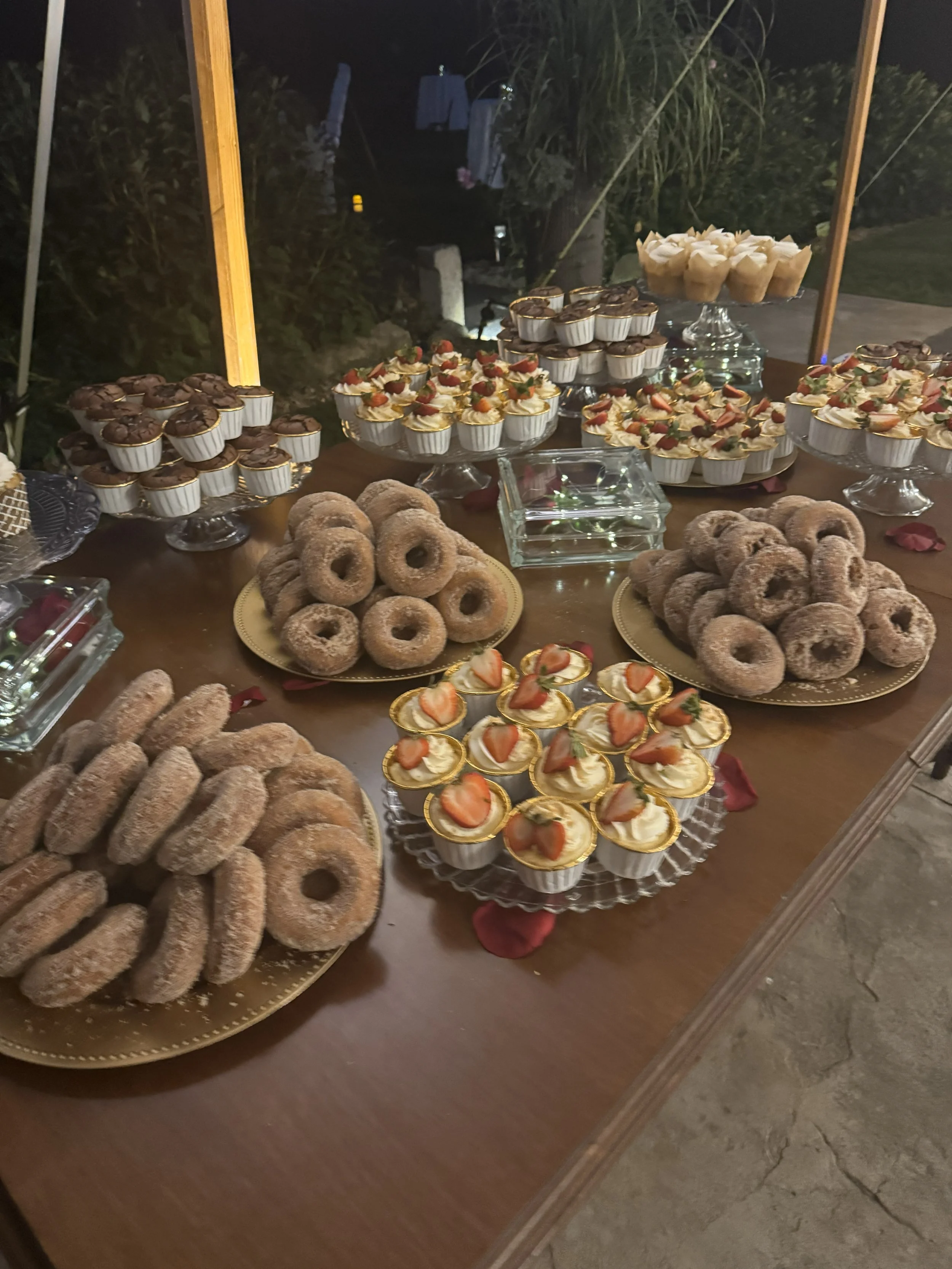 arch at the meadow wedding dessert table cider donuts strawberry NY cheesecakes vanilal cupcakes fall wedding delicious and beautiful desserts plymouth county ma south shore (1).jpg