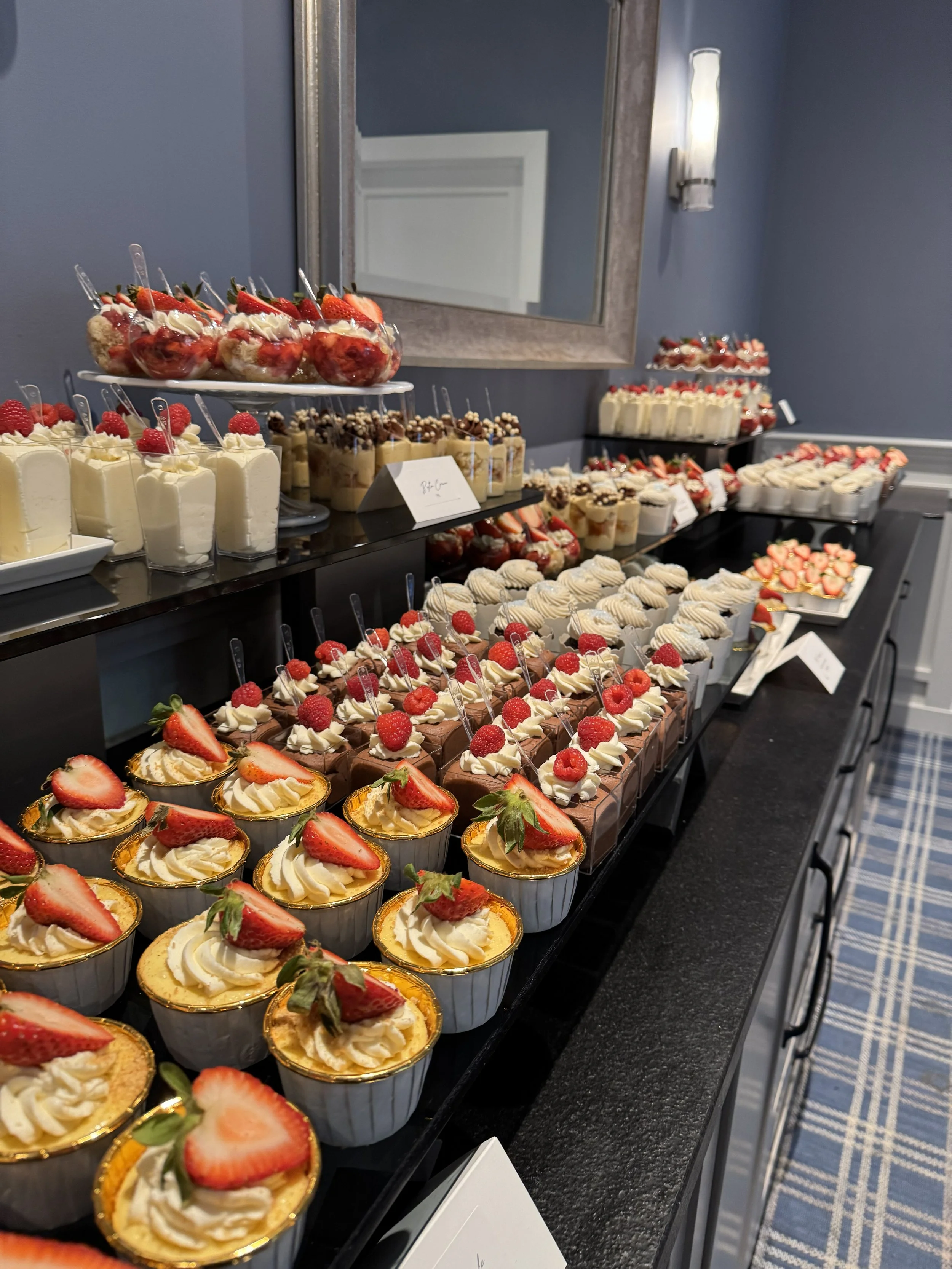 cape cod wedding dessert table at wequassett resort cheesecakes chocoalte mousse lemon mousse strawberrry shortcake cookies french macarons boston cream shooters (3).jpg