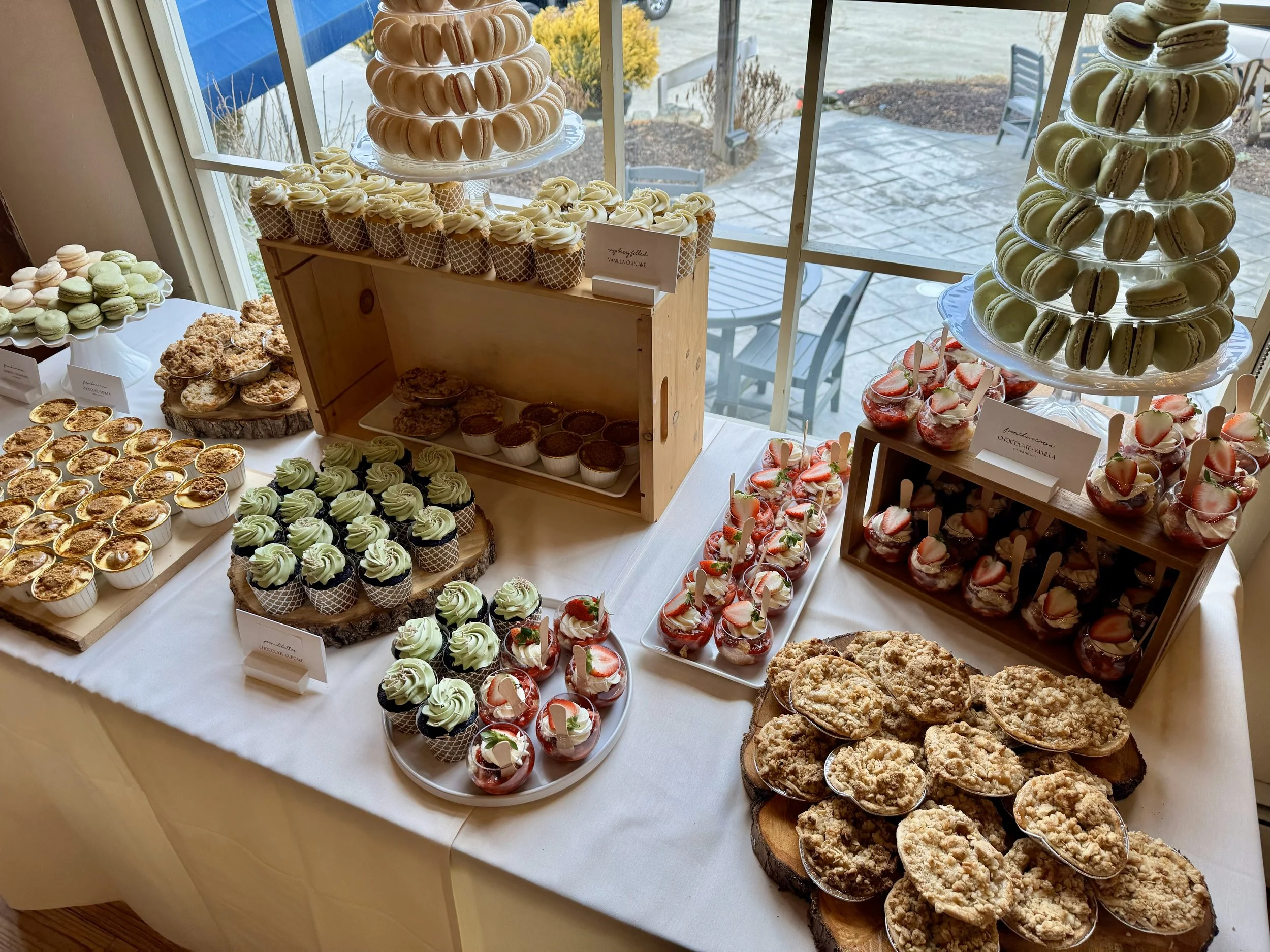 wedding cake dessert table bittersweet farm strawberry shortcake apple pies