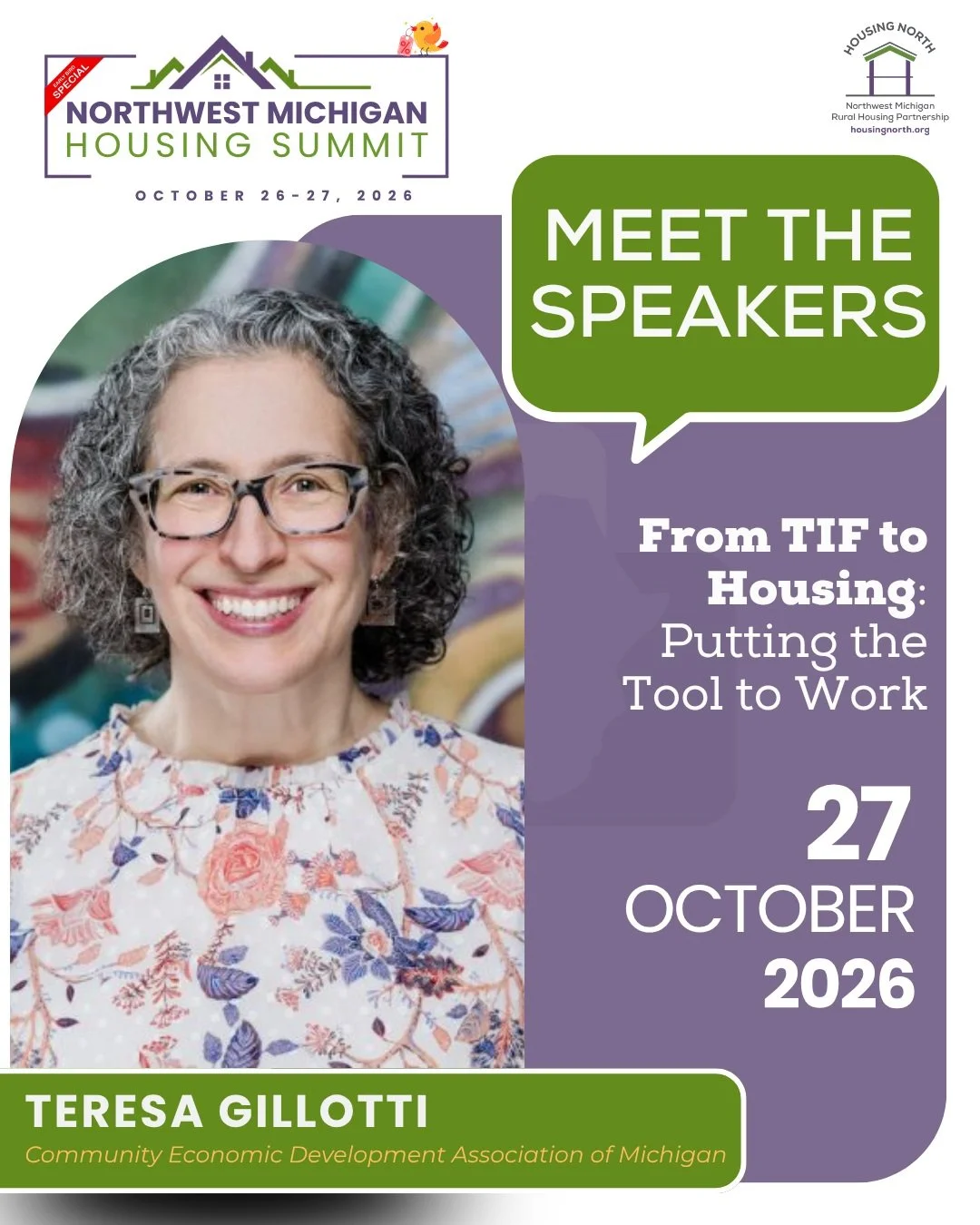 Join Teresa Gillotti, Real Estate Program Manager at CEDAM, at the 2026 Northwest Michigan Housing Summit for a session exploring Housing TIF and its potential as a tool to help communities advance housing development.

Be sure to register today and 