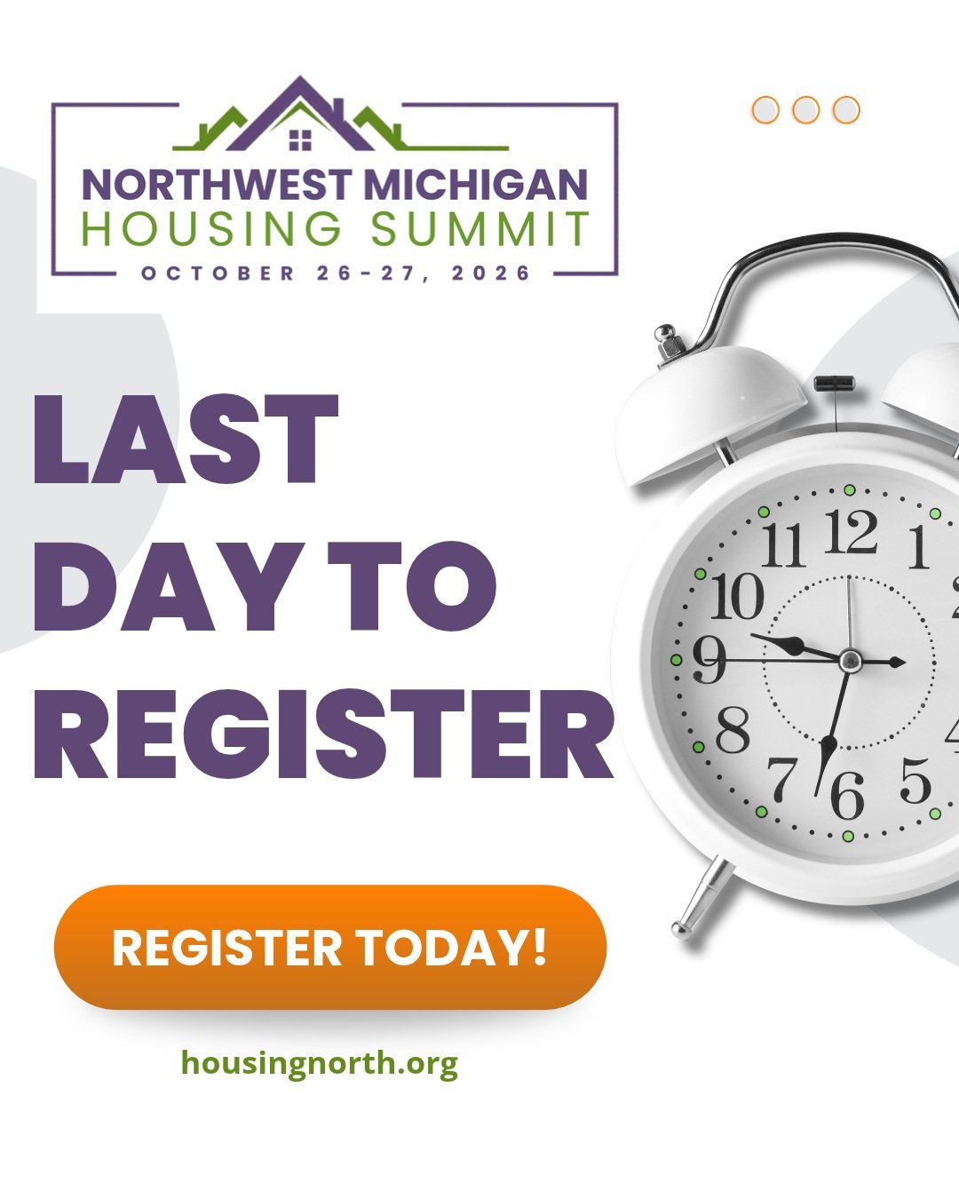 🚨 LAST CALL! TODAY IS THE FINAL DAY TO REGISTER! 🚨

The countdown is ON! ⏰

The 2026 Northwest Michigan Housing Summit is almost here, and this is your LAST CHANCE to secure your spot!

Join us for two days of fresh perspectives, meaningful connect