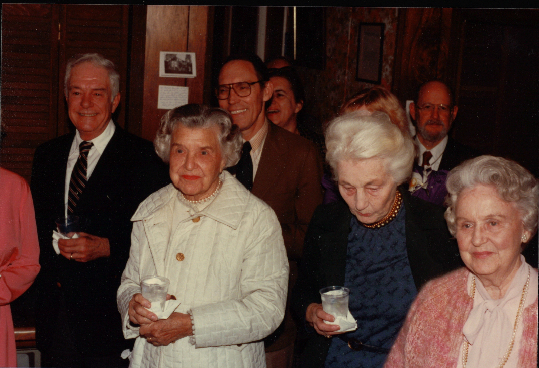 Photo of Kass Clark (white coat) and Jane Wright (blue dress) 