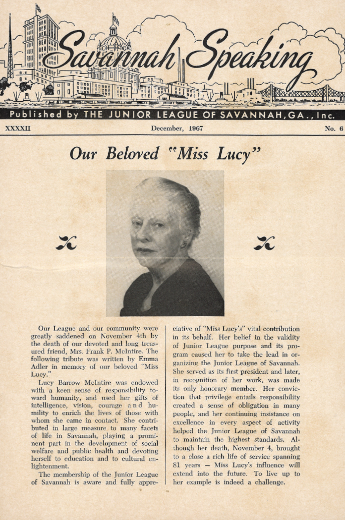 In memoriam article in the Junior League publication 