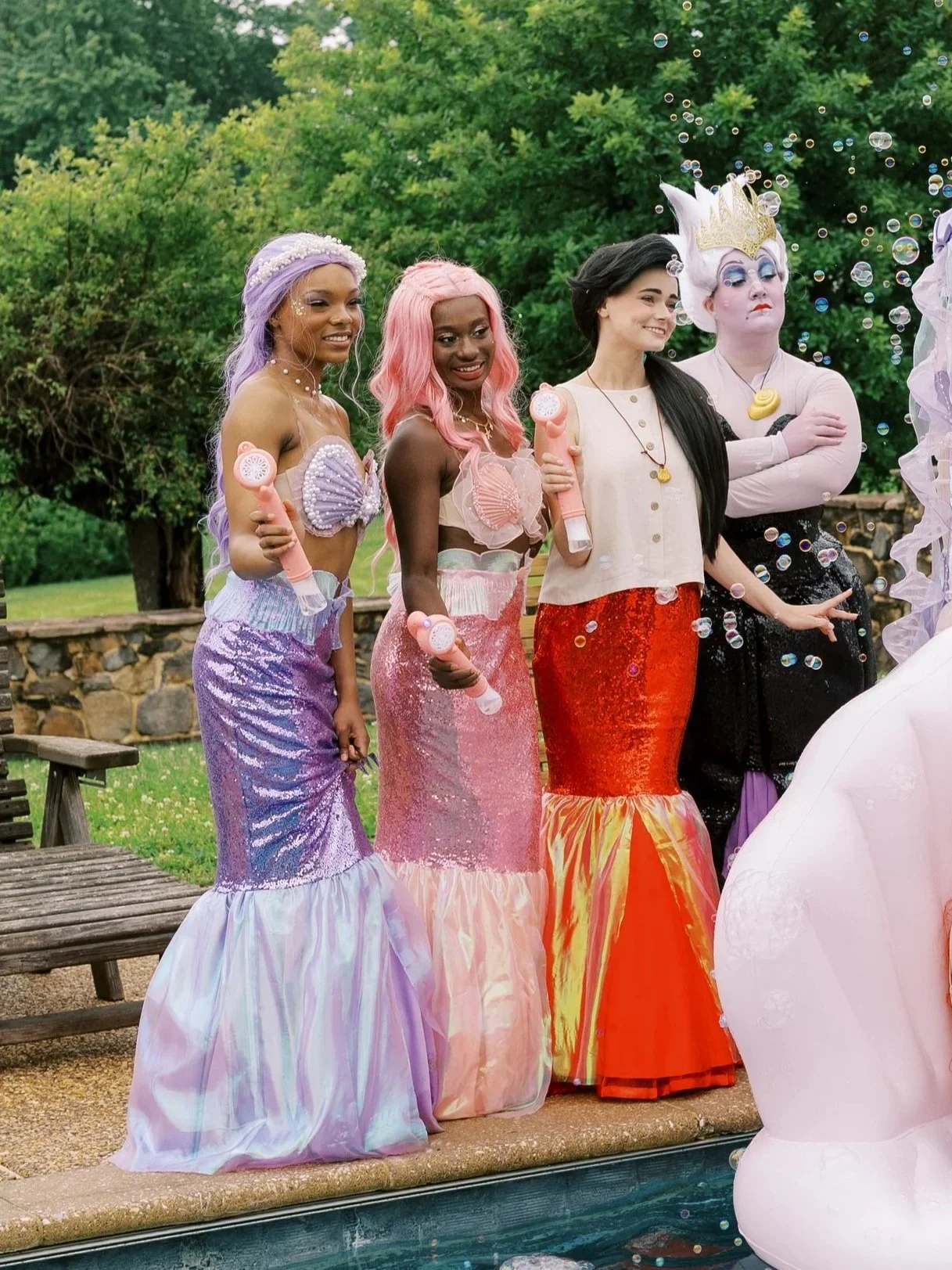mermaids entertain with bubbles at pool party in Virginia