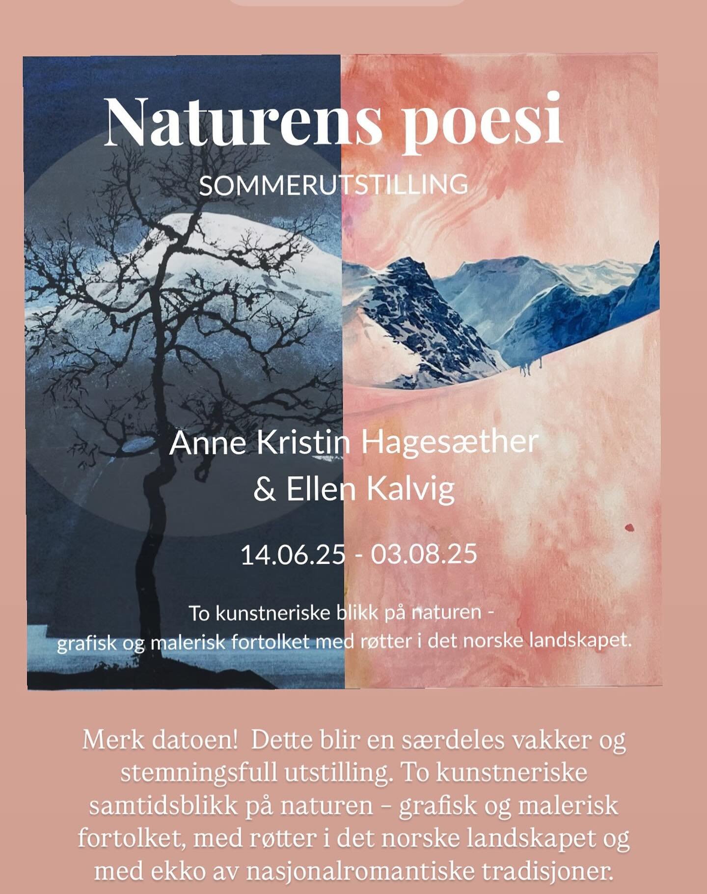 L&oslash;rdag 14. juni kl 13 &aring;pner @ellen.kalvig og jeg utstillingen &laquo;Naturens poesi&raquo; i @gallerisg i Trondheim. Jeg gleder meg til &aring; vise nye malerier og grafikk! 🌸

#vernissage #trondheim #gallerisg #natur #grafikk #maleri #