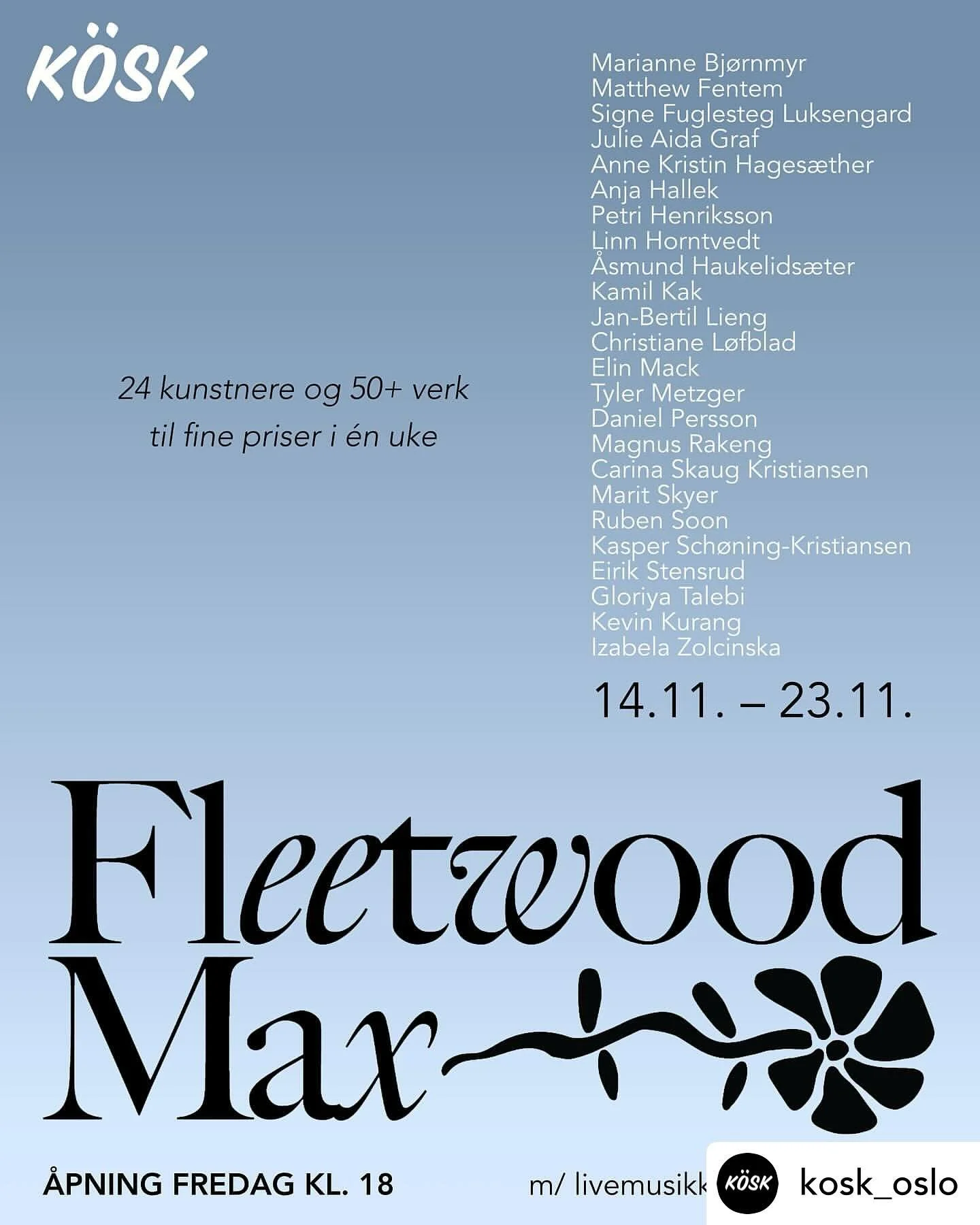 Get @reshare_app &bull; @kosk_oslo F&oslash;rstkommende fredag har vi gleden av å invitere til et rykende ferskt utstillingskonsept!

24 kunstnere og over 50 verk til fine priser stilles ut i kun én uke. 

Utstillingen kickstartes med livemusikk og
