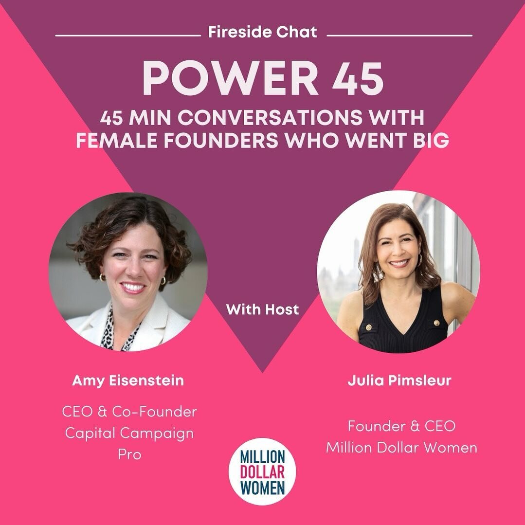 Join us Tuesday, 12/12 for Power 45 with Amy Eisenstein, the CEO and Co-Founder of Capital Campaign Pro (formerly Capital Campaign Toolkit)! ⭐ 💸

Prior to the Capital Campaign Pro, Amy was a development professional and fundraising consultant for mo