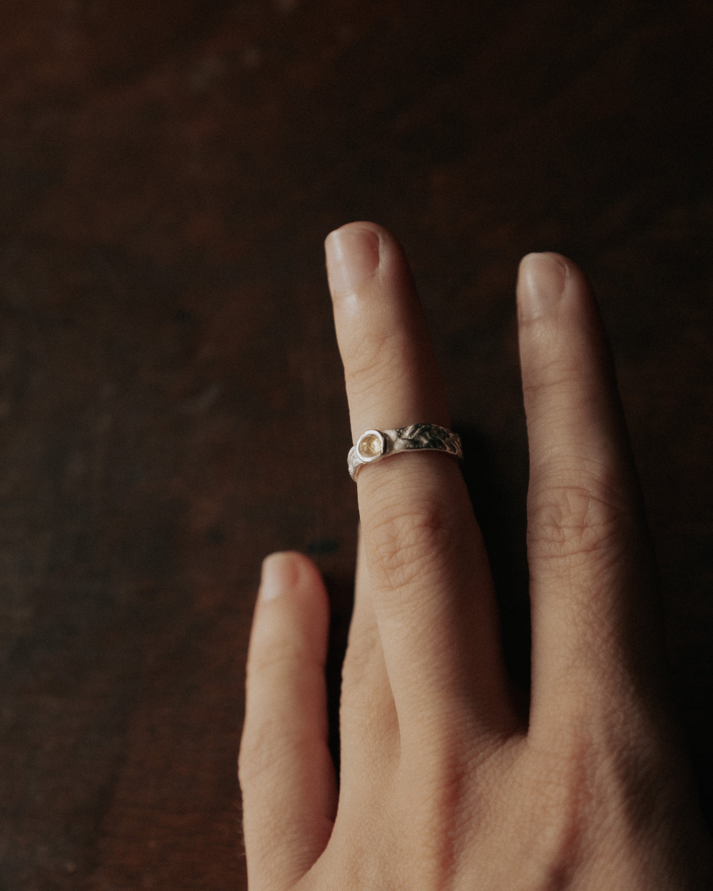 Citrine Pinky Ring / Horsehair Braid