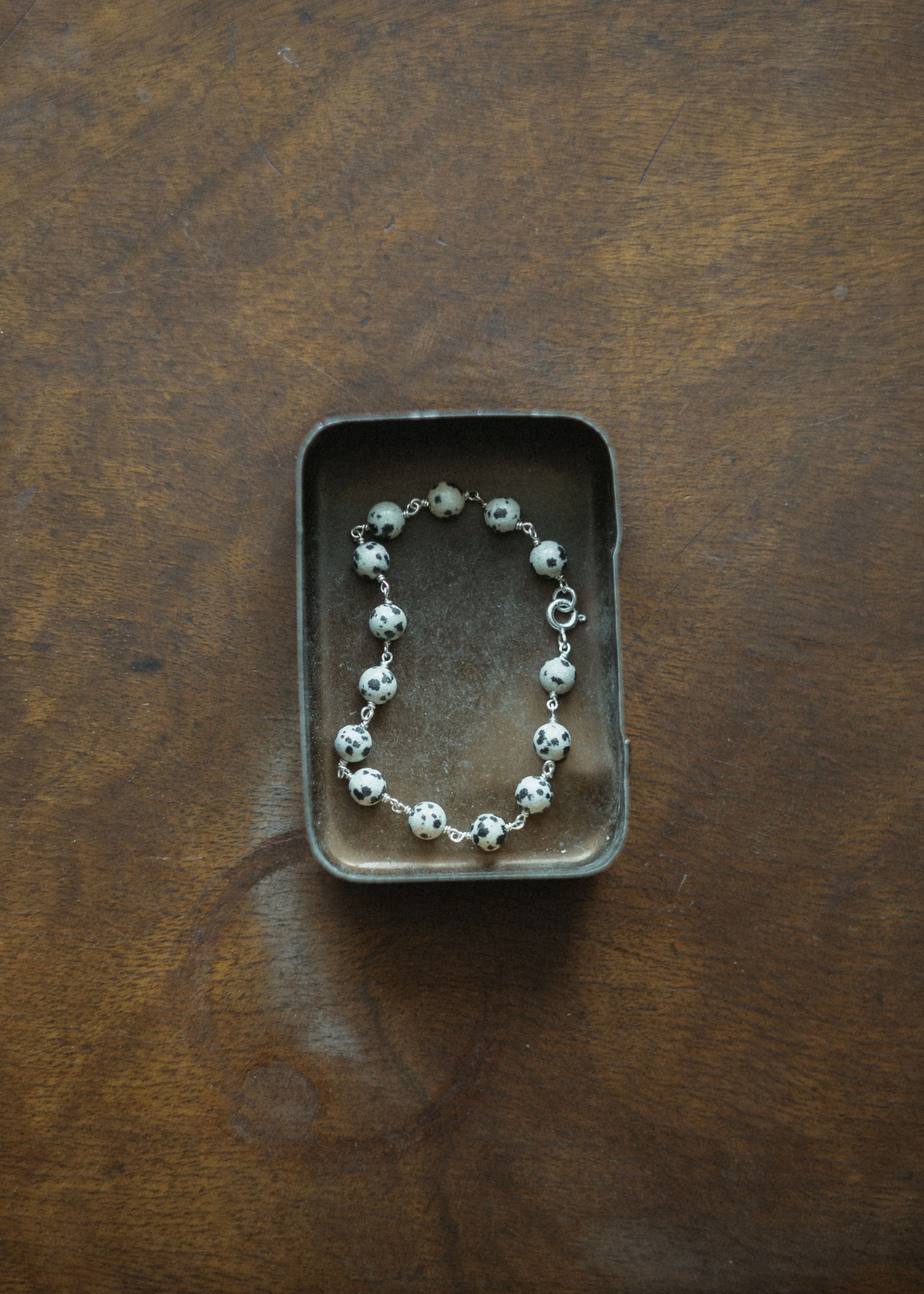 BEADED BRACELET | Silver, Dalmatian Jasper