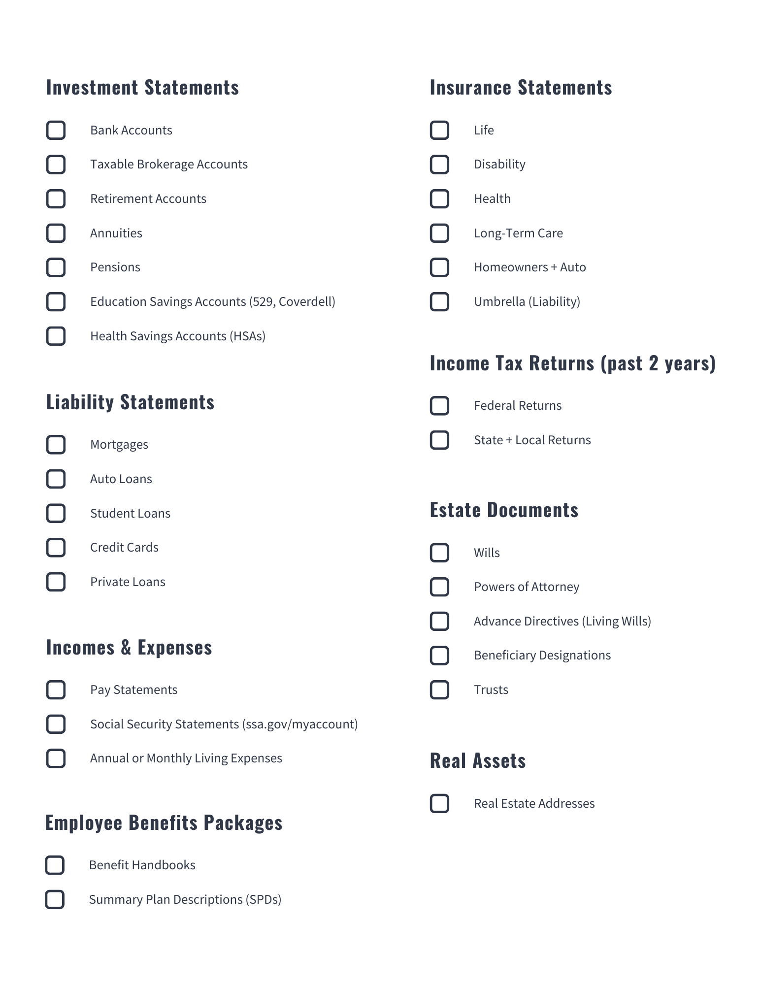 Data Gathering Checklist — WEALTH KC