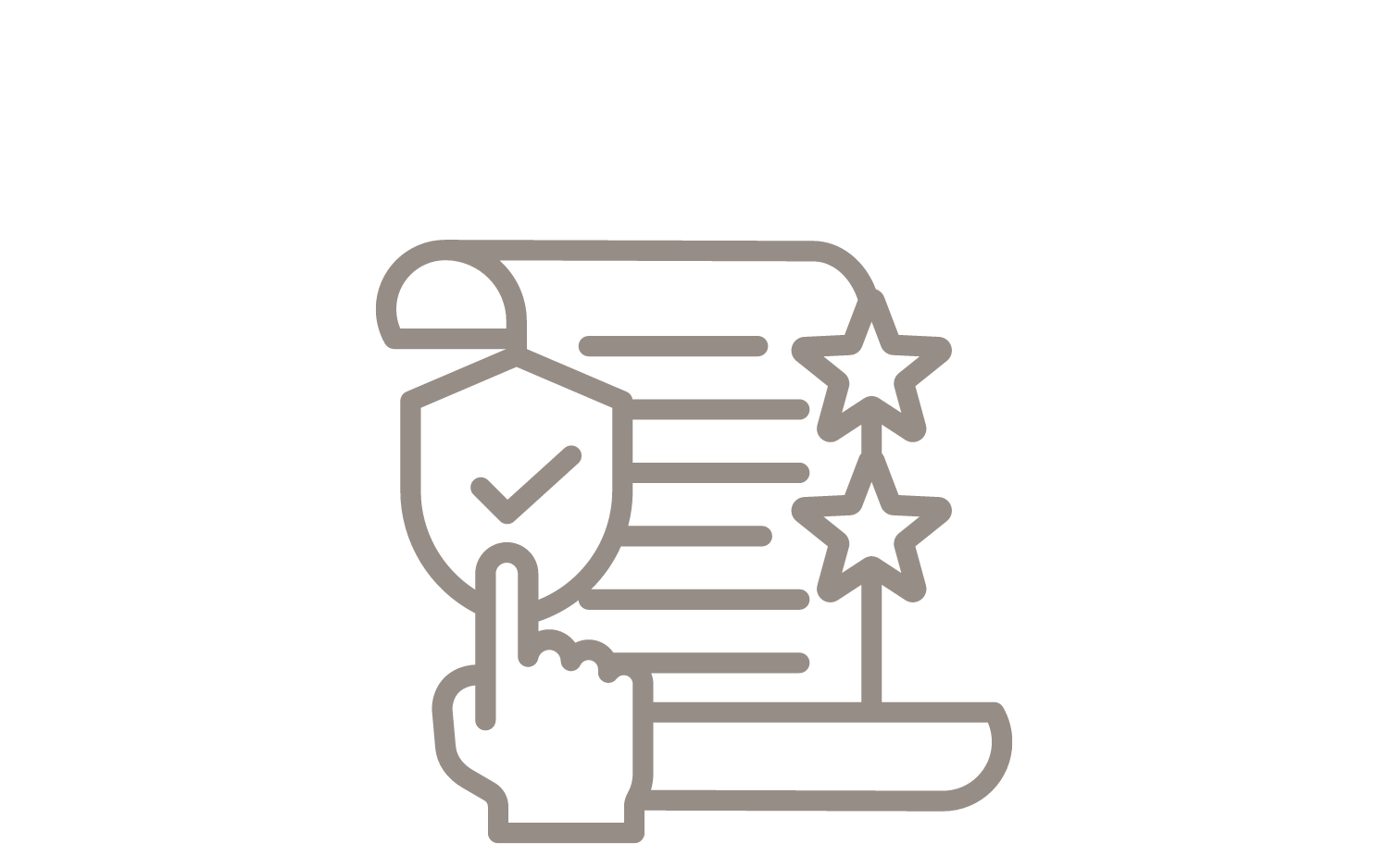 Illustration of a hand with a shield and stars, symbolizing security and rating in document form.