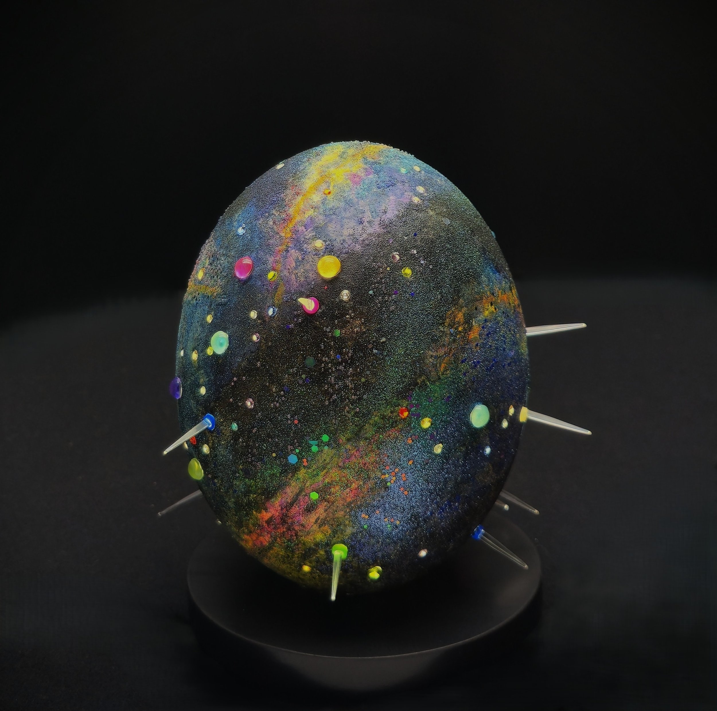 "Echo from the Cosmos" - $700
6" diameter, 7" high, natural ostrich egg, internally lit