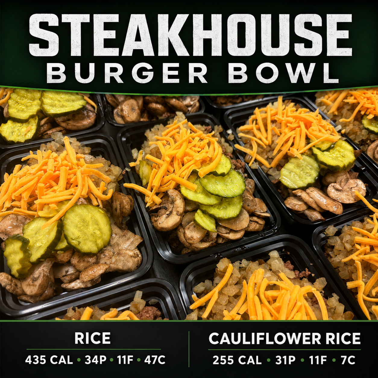 Steakhouse burger bowl with choice of rice