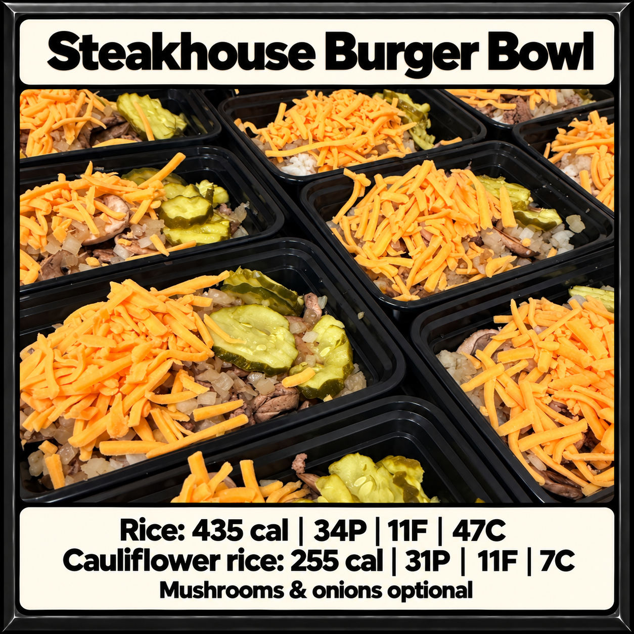 Steakhouse burger bowl with choice of rice