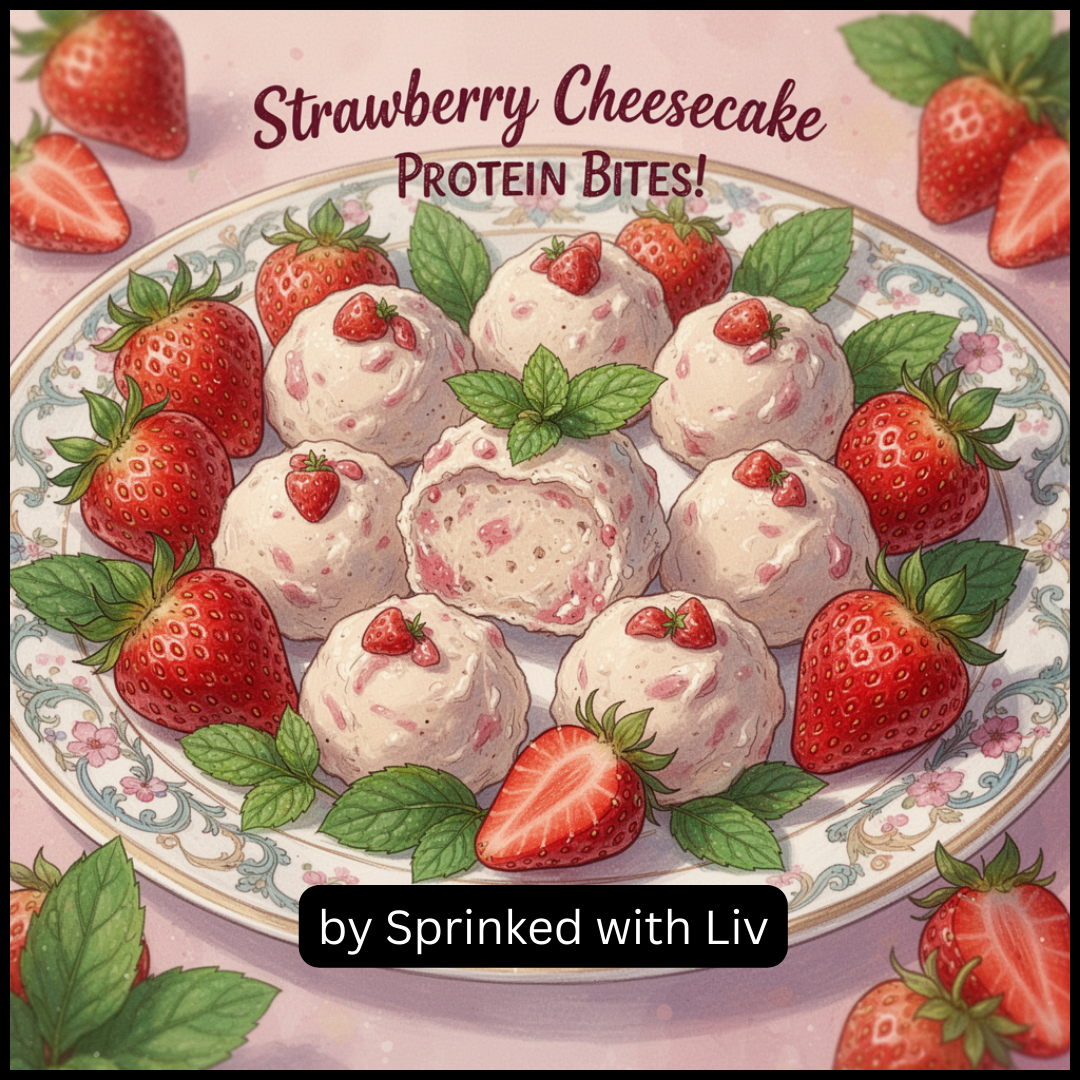 Strawberry cheesecake protein bites from Sprinked with Liv