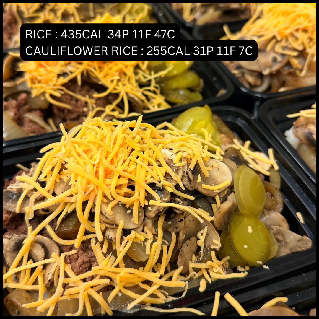 Steakhouse burger bowl with choice of rice