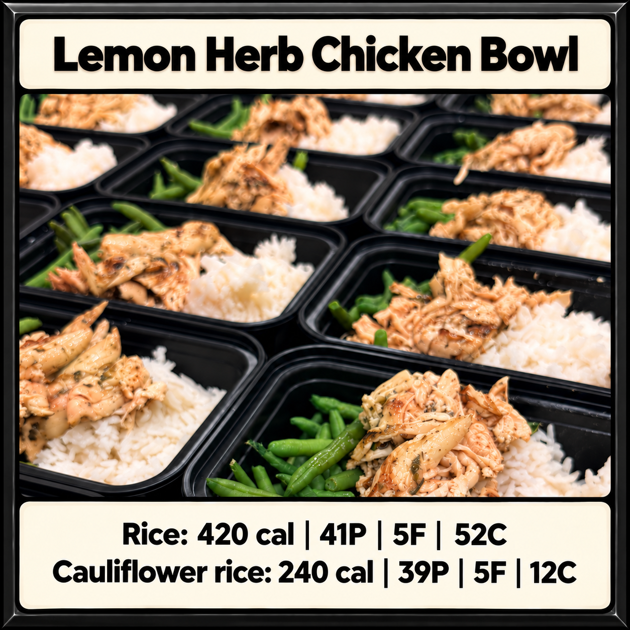Lemon herb chicken with green beans and choice of side