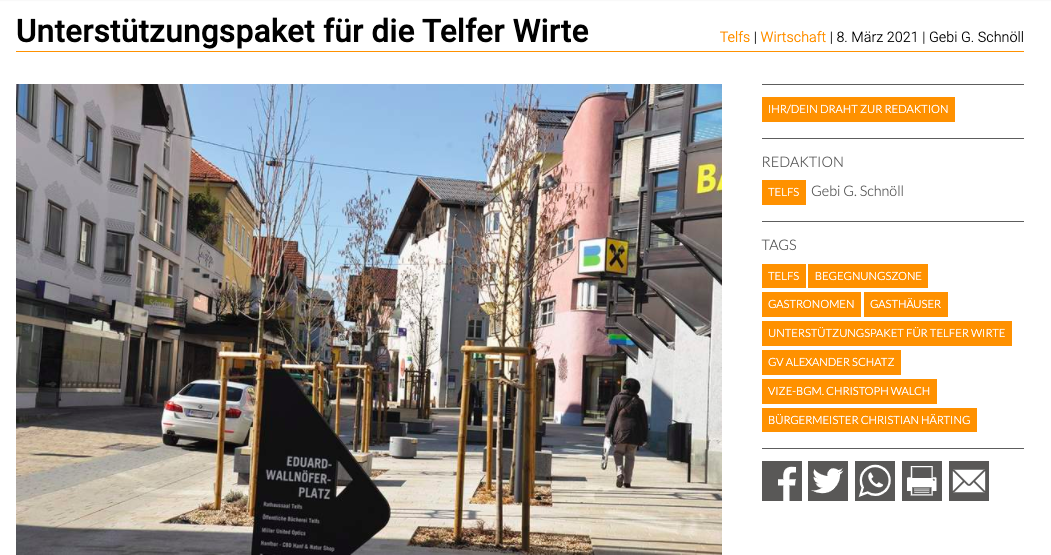 Unterstützunspaket für die Telfer Wirte