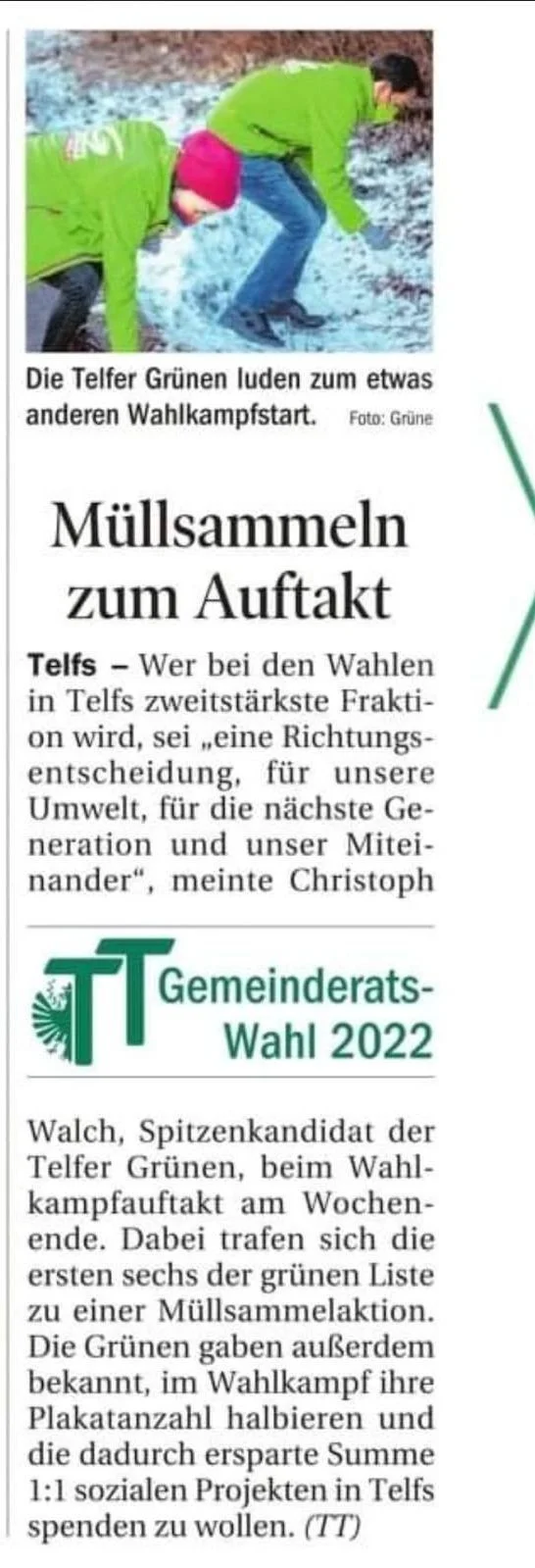 Müllsammeln zum Auftakt bei den Telfer Grünen