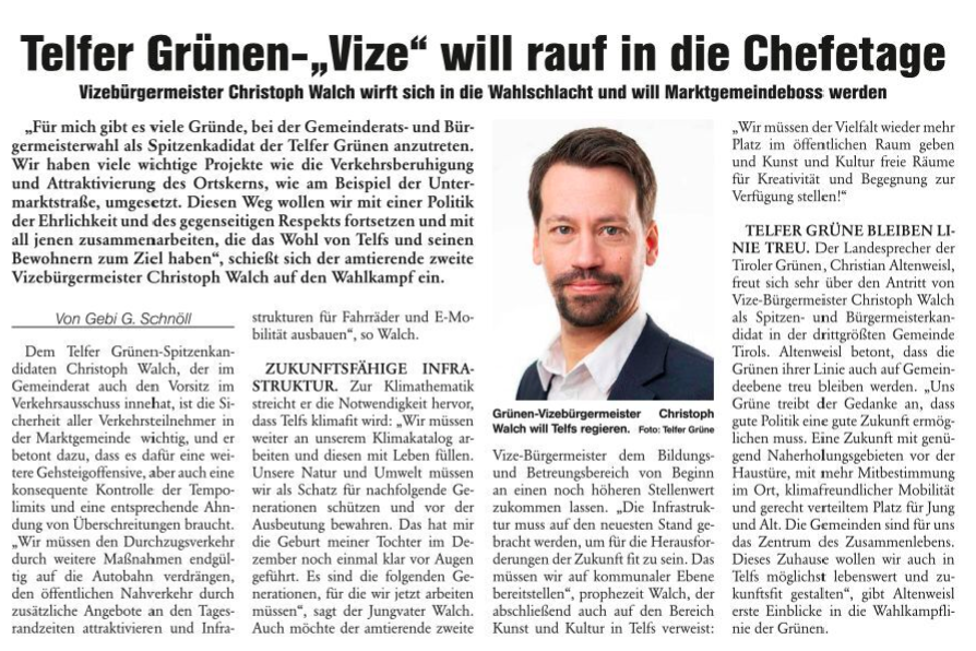 Telfer Grünen Vize will rauf in die Chef-Etage