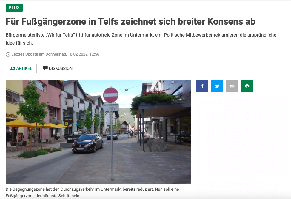 Für Fußgängerzone in Telfs zeichnet sich breiter Konsens ab