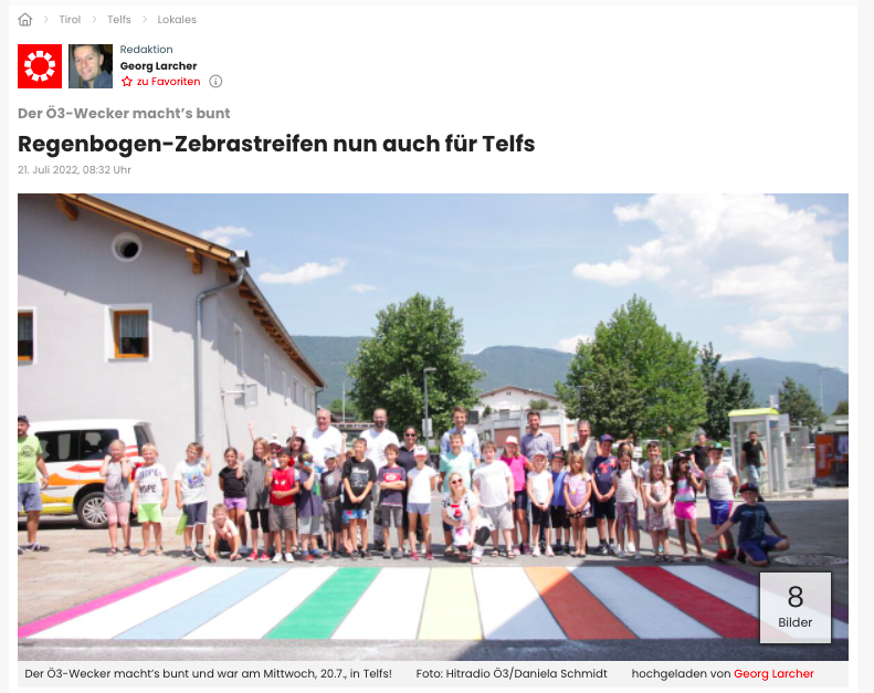 Regenbogen-Zebrastreifen nun auch für Telfs