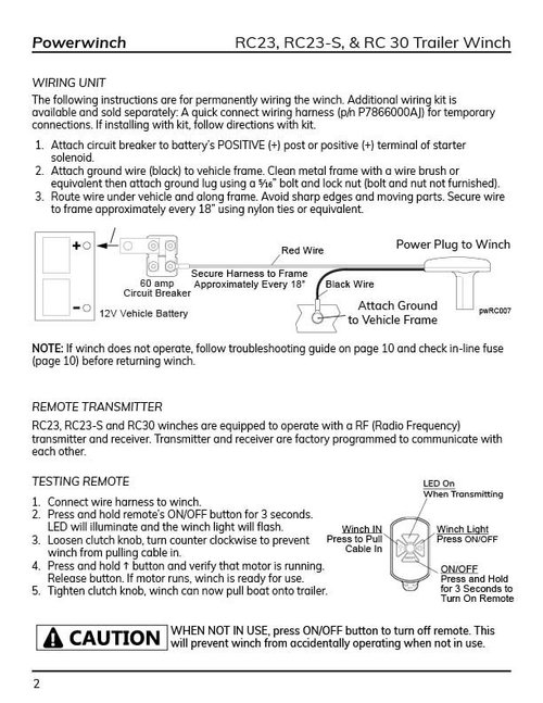 RC23 & RC30 Trailer Winches Manual 12V Wireless Remote Operation