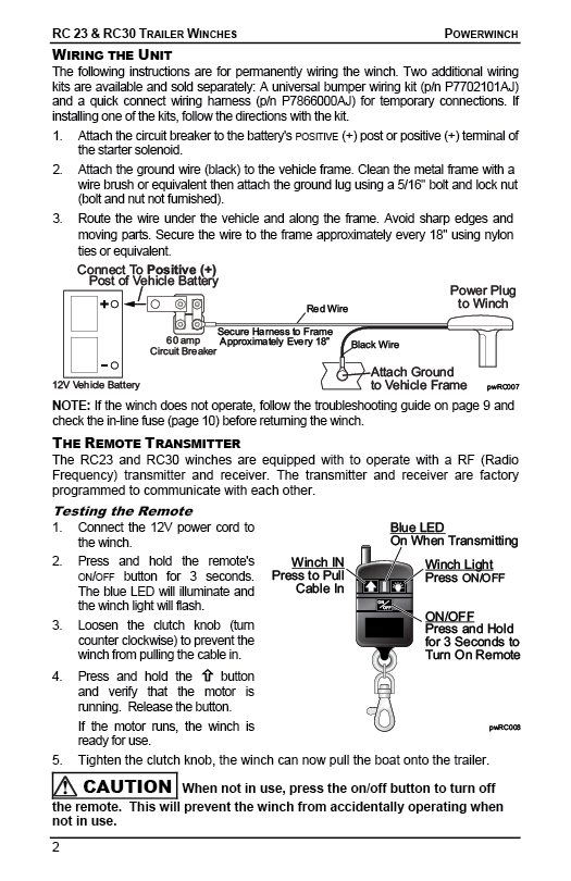 RC23 & RC30 Trailer Winches Manual 12V Wireless Remote Operation