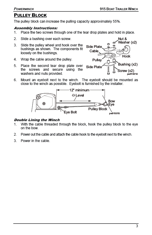 Model 915 Trailer Winch Manual 12V Boat Trailer Winch Powerwinch
