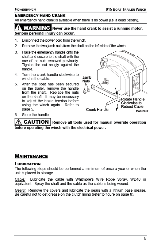 Model 915 Trailer Winch Manual 12V Boat Trailer Winch Powerwinch