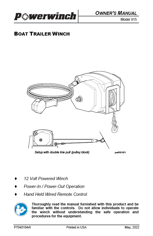 Model 915 Trailer Winch Manual 12V Boat Trailer Winch Powerwinch