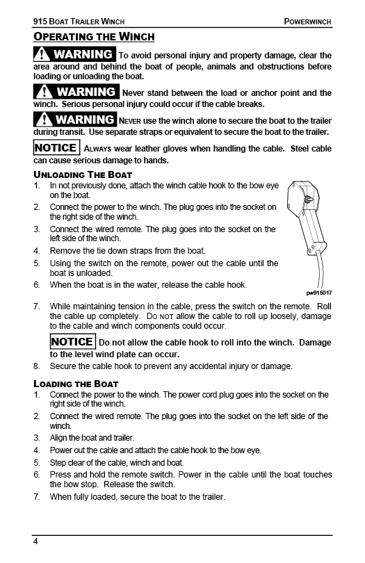 Model 915 Trailer Winch Manual 12V Boat Trailer Winch Powerwinch