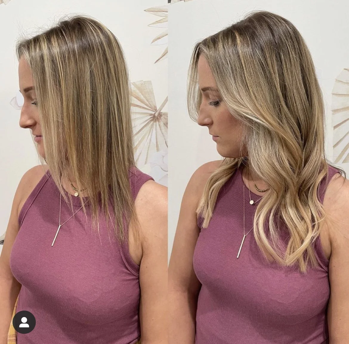 Before and after weft extension installation showing added fullness and length