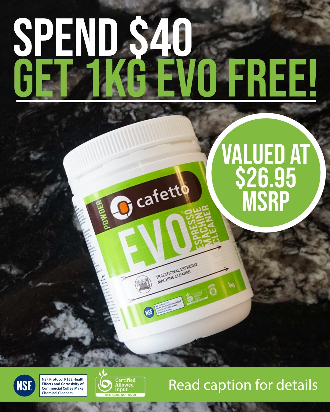FREE Cafetto Organic EVO!? 

Ever wondered why Cafetto is the most trusted organic cleaner in the coffee game? Now&rsquo;s your chance to try it, on the house! 💥

How?

🛒 Spend $40+ at Bombora Supplies (bomborasupplies.com)
🎁 Use code FREEVO at ch