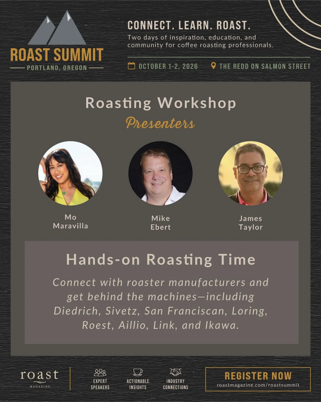 🔥 Get behind the machines at Roast Summit Portland! The Roasting Workshop &amp; Hands-on Roasting session gives participants the opportunity to put roasting fundamentals into practice through a combination of presentation, tasting, guided roasting a