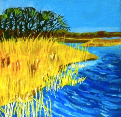 Signs of spring at the pond 
 
 Acrylic on canvas 
 
 8 x 8 inches   
 
 ©️ Barbara Muir