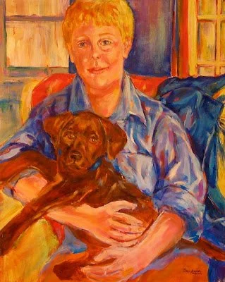  Graeme and Coco 
 
 Acrylic on canvas 
 
 30 x 24 inches   
 
 ©️ Barbara Muir  
